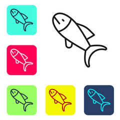 Wall Mural - Black line Fish icon isolated on white background. Set icons in color square buttons. Vector