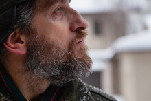 Profile Of  Man On Winter Day