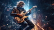 © Daniel - Rockstar guitarist plays guitar in the city landscape.