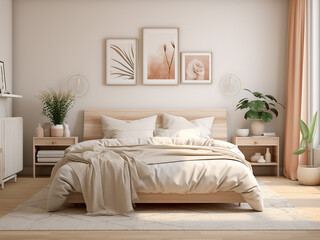 Wall Mural - White bedroom interior with thoughtfully arranged furniture. AI Generated.