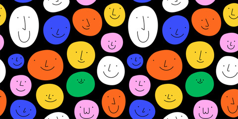 Wall Mural - diverse colorful people faces seamless pattern illustration. multi color happy cartoon characters in