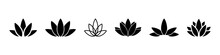 Set Of Lotus Flowers Icons. Lotus Black Silhouette Icons. Vector Illustration Isolated On White Background.