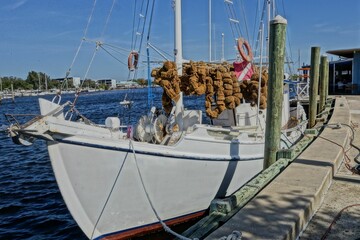 Canvas Print - Scenic view of a boat moored at a harbor on a sunny day