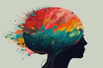 Wall Mural - Silhouette of a woman's head with colorful splashes