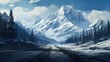 © lara - A road in the snow with a mountain  in the