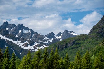 Wall Mural - Scenic vista of a mountain range in Norway