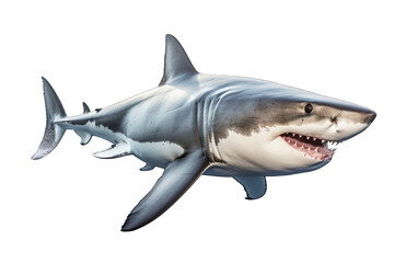 Wall Mural - Great White Shark isolated on white background. Generative AI