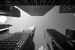 Stunning view of a cityscape of multiple high-rise buildings in grayscale