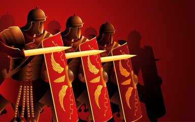 Step into history with this image, showcasing ancient Roman legionaries in battle-ready stances, prepared for conquest