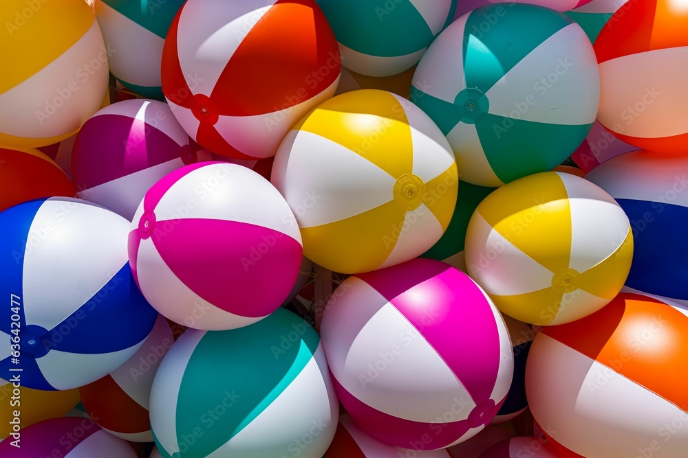 Top view of a vibrant arrangement of colorful beach balls Stock Photo ...