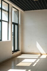 Canvas Print - Empty room with large windows and pristine white walls