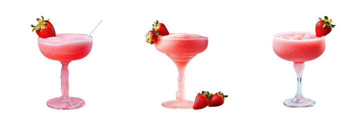 Canvas Print - strawberry margarita in glass on transparent background