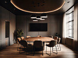 Fototapeta Przestrzenne - Minimalism conference room featuring simple furniture. AI Generated.