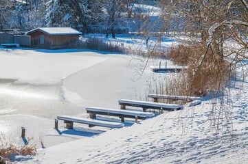 Canvas Print - Landscape view of the resort in winter