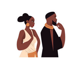 Wall Mural - Pensive african man and woman. Vector illustration design.