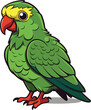 Vector of a cheerful cartoon parrot with a yellow head and green wings on a white background