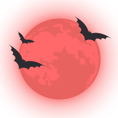 Flying spooky bats before glowing mystery moon