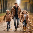 Family walk in autumn, generative ai