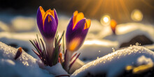 Beautiful Spring Flowers Emerge From Under The Snow A Symbol Of New Beginnings And Rebirth Crocus Flowers Bring Color And Life To A Winter Landscape