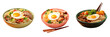 Noodles egg and sausage in a black bowl