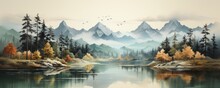 Mountain Peaks Minimalist Watercolor Landscape Art