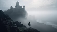 Castle In Misty Mountains. Generative AI