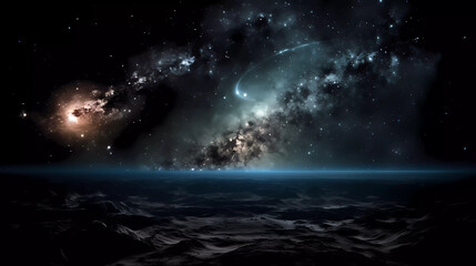 Wall Mural - Space scene with stars, planets and asteroids. Universe filled with stars, planets, asteroids, nebula and galaxy