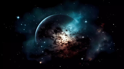 Wall Mural - Space scene with stars, planets and asteroids. Universe filled with stars, planets, asteroids, nebula and galaxy