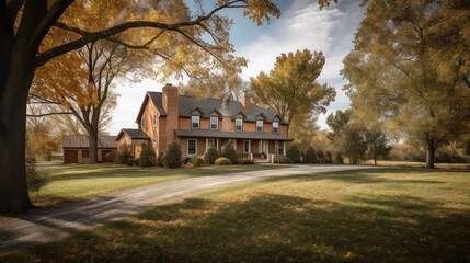 Exterior of a countryside ranch. Generative AI