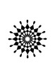 rosette aus rotationssymmetrisch und strahlenförmig angeordneten tropfenförmigen und rautenförmigen  schwarzen elementen