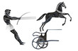Set with a black silhouette of an ancient Greek chariot. Greek painting. Hand-drawn watercolor. Isolate. Horse chariot and rider. For banners, prints and textiles. For packaging, labels.
