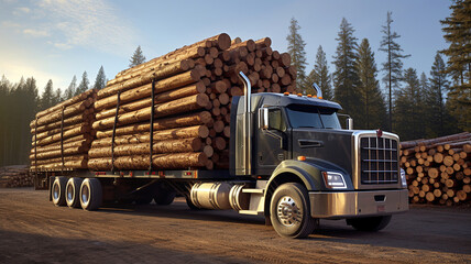 Truck carrying a full load of logs