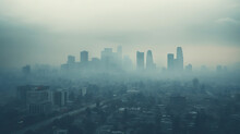 City Skyline Shrouded In Dense Smog Or Haze