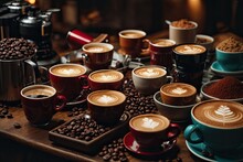 Close-up Of Various Types Of Coffee, Cup Of Coffee, Coffee Beans And Cup, Cup Of Coffee With Beans, Cup Of Coffee And Teapot, Coffee Beans And Cup, Coffee Beans And Grinder, Coffee Beans In A Cup