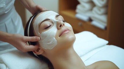 Spa relaxation with a woman enjoying facial treatment