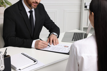 Poster - Human resources manager reading applicant's resume in office, closeup