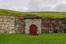 Outdoor Exterior View At Stone Wall Of The Inner Part Of Fortress At Kronborg Castle In Helsingor, Denmark. 