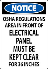 Wall Mural - Notice Sign Osha Regulations - Area In Front Of Electrical Panel Must Be Kept Clear For 36 Inches