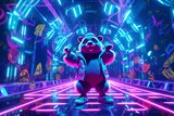 Fototapeta Miasto - Oso panda bailando en un cuarto iluminado