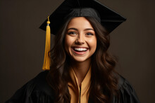 Happy And Beautiful Asian Woman Graduate Smiling In Graduation Cap And Gown