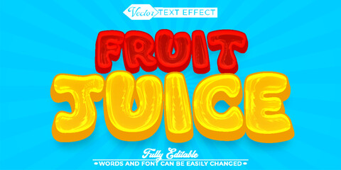 Wall Mural - Cartoon Fruit Juice Vector Editable Text Effect Template