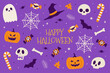 © Viktoryia - Happy halloween poster. Happy halloween violet banner