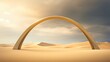 Amidst undulating sands, a resplendent golden arch asserts its dominance, gleaming under the sun. As clouds begin to form overhead, they frame the majestic structure