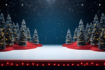 Wall Mural - 3d Christmas background with christmas tree and snowflakes, Stage pedestal or platform illustration in minimal , Empty display of presentation product, AI generate