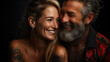 © Nataliya - Adult beautiful loving couple, woman together with her beautiful Bearded man, Crazy guys, hipsters, Fun and creative, outdoor portrait, close up