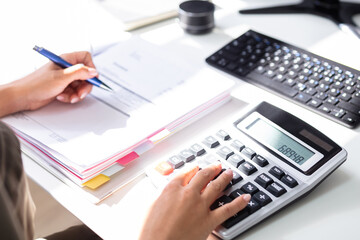 Poster - Accountant calculating tax at desk