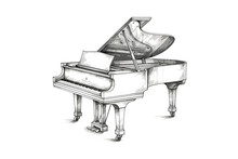 Vintage Grand Piano Hand Drawn Sketch. Vector Illustration Design.
