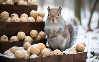 Wall Mural - Forest Strategy: Squirrel Creates Provisions for the Winter Period.