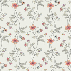 Wall Mural - Seamless small cute textile flower pattern design