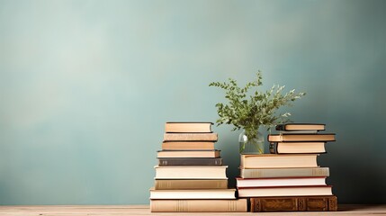 Wall Mural - Close-up stock of books on minimalistic background or stock of books for world book day background